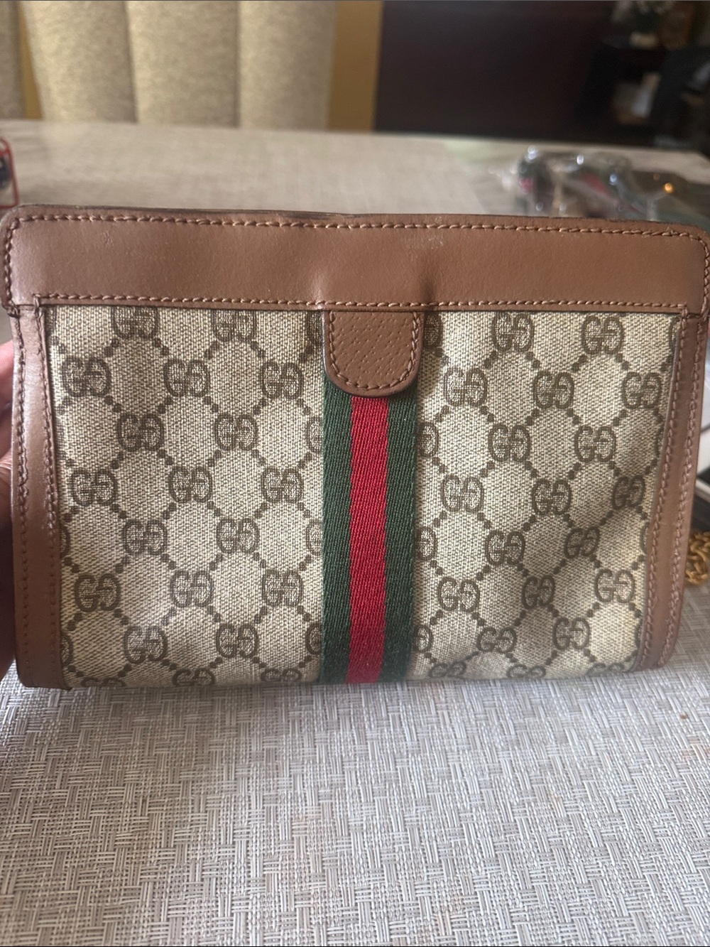 Gucci Beige GG Canvas make up bag and Green-Red Web